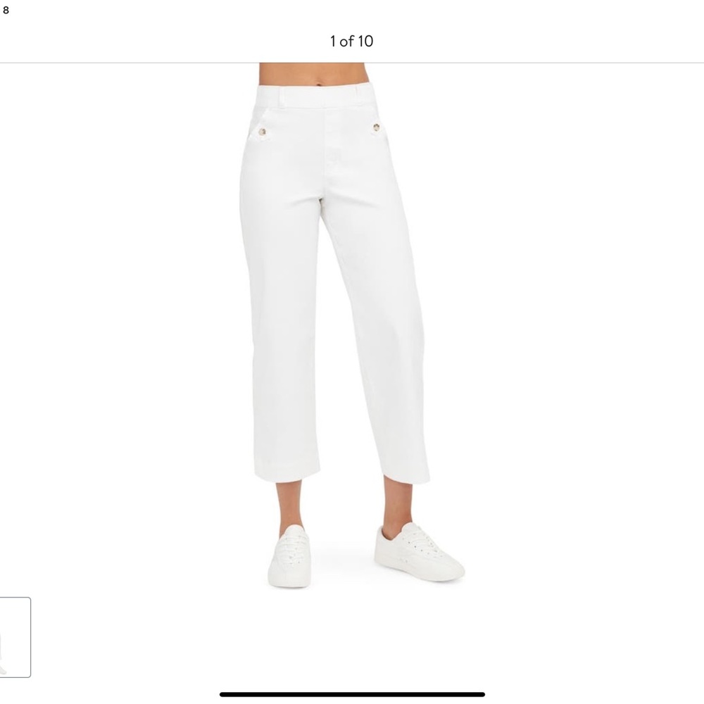 Spanx White Twill Stretch Wide Leg Crop Pants